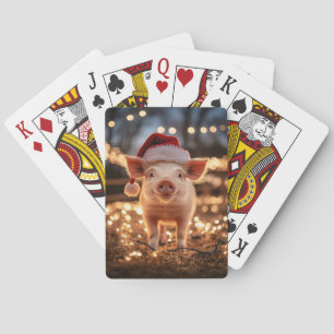 Schwein in einem Weihnachtsmannhut Spielkarten