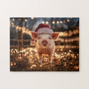 Schwein in einer Weihnachtsmannmütze