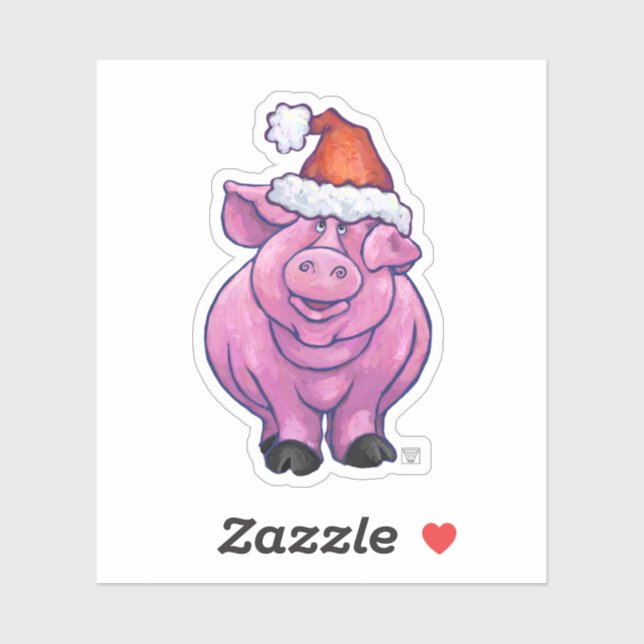 Schwein in einer Weihnachtsmannmütze Aufkleber (Blatt)