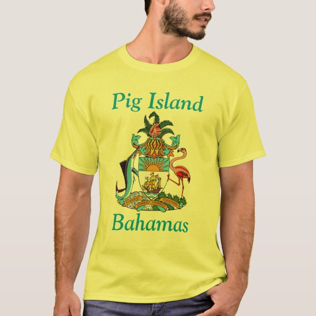 Schwein-Insel, Bahamas mit Wappen T-Shirt (Vorderseite)