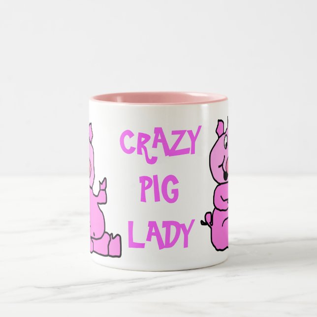 Schwein-Keramik-Tasse "verrücktes Schwein-Damen-" Zweifarbige Tasse (Mittel)
