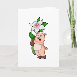 Schwein mit Blumen Lilie Karte