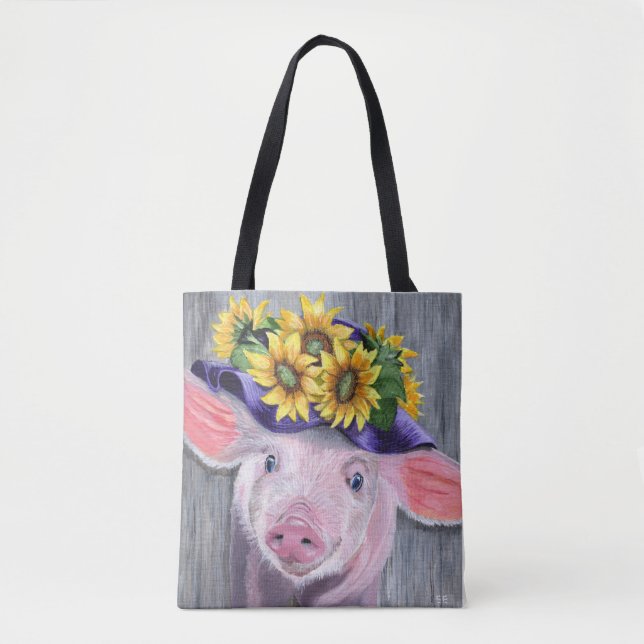 Schwein mit Blütenhut Tasche (Vorderseite)
