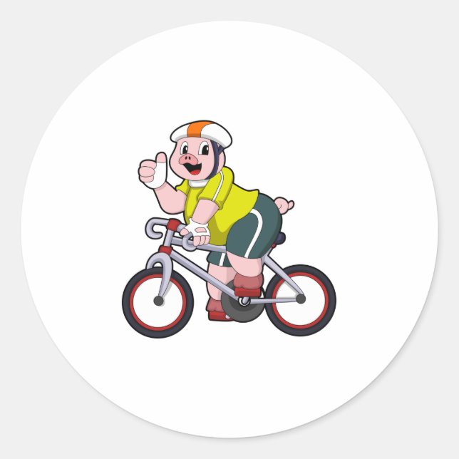 Schwein mit Fahrrad und Helm Runder Aufkleber (Vorderseite)