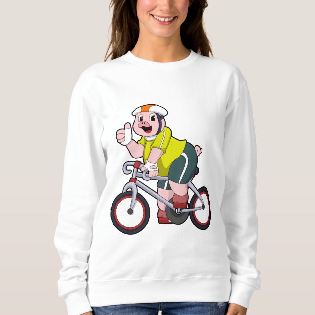 Schwein mit Fahrrad und Helm Sweatshirt (Vorderseite)