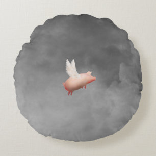 Schwein mit Flügelkissen Rundes Kissen