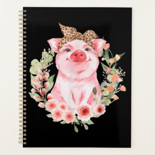 Schwein mit Leopard-Stirnband-Blume Süßes Schwein Planer