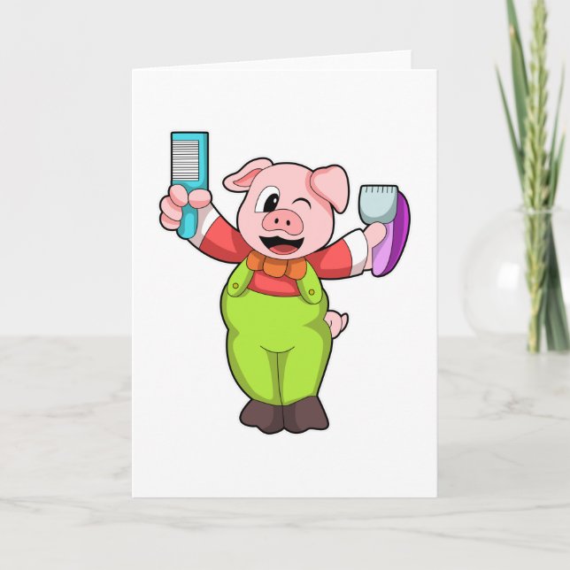 Schwein mit Schere & Rasierer Karte (Vorderseite)