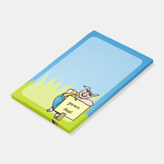 Schwein mit Zeichen Post-it Klebezettel (angewinkelt)