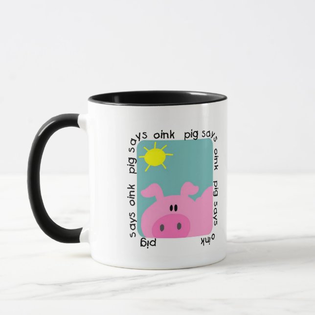 Schwein sagt Oink T - Shirts und Geschenke Tasse (Links)