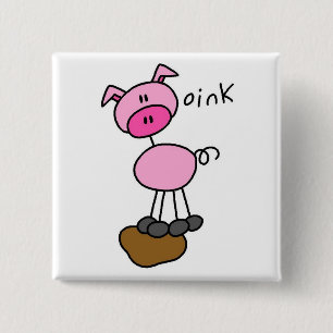 Schwein-Stick-Figur-T-Shirts und Geschenke Button
