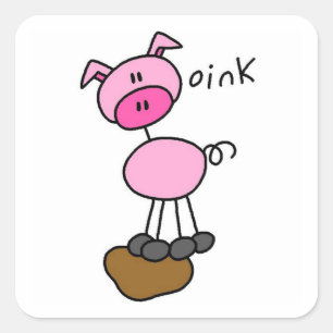 Schwein-Stick-Figur-T-Shirts und Geschenke Quadratischer Aufkleber