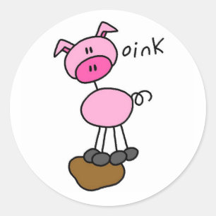 Schwein-Stick-Figur-T-Shirts und Geschenke Runder Aufkleber