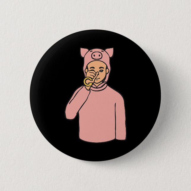 Schwein Tier ASL Handgesture Deaf Hörverlust Awar Button (Vorderseite)