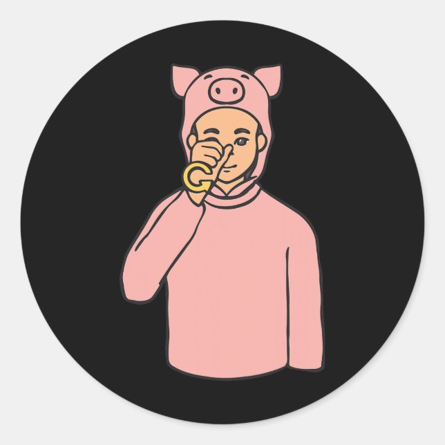 Schwein Tier ASL Handgesture Deaf Hörverlust Awar Runder Aufkleber (Vorderseite)