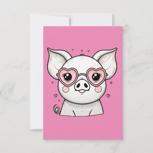 Schwein trägt herzförmige Sonnenbrille Dankeskarte (Vorderseite)