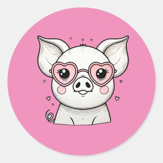 Schwein trägt herzförmige Sonnenbrille Runder Aufkleber (Vorderseite)
