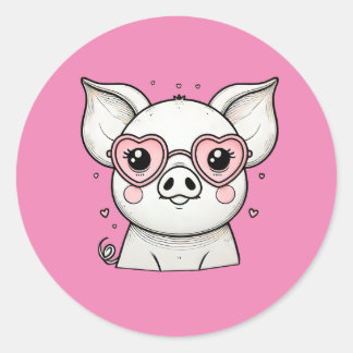 Schwein trägt herzförmige Sonnenbrille Runder Aufkleber