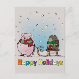 Schwein und Igel mit Schals Postkarte
