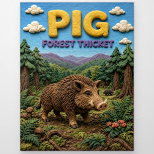 Schwein, Waldgestrüpp-Ton-Kunst Postkarte