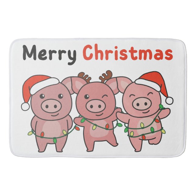 Schwein Weihnachten Niedliche Schweine Frohe Weihn Badematte (Vorderseite)