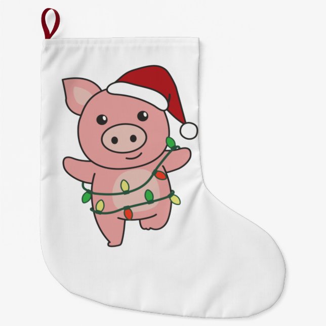 Schwein Weihnachts Wintertiere Schweine Großer Weihnachtsstrumpf (Vorderseite)