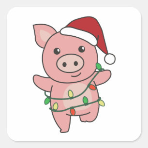 Schwein Weihnachts Wintertiere Schweine Quadratischer Aufkleber
