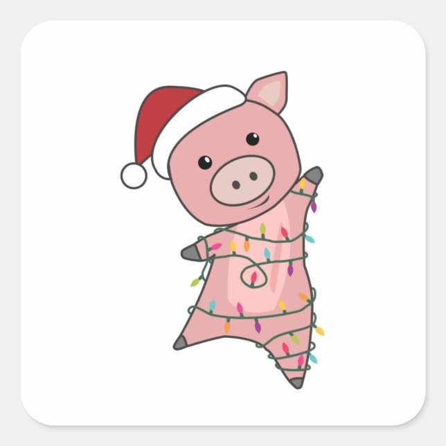 Schwein Weihnachtsschnee Wintertiere Schweine Quadratischer Aufkleber (Vorderseite)