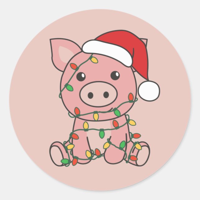 Schwein Weihnachtswintertiere Schweine Klassische  Runder Aufkleber (Vorderseite)