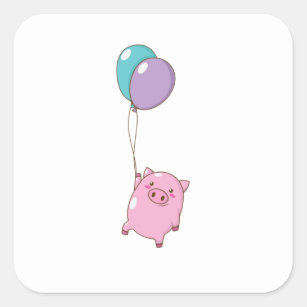 Schweinchen fliegt mit Ballons Quadratischer Aufkleber