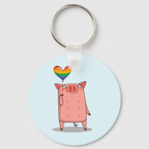 Schweinchen mit Regenbogenballon Schlüsselanhänger