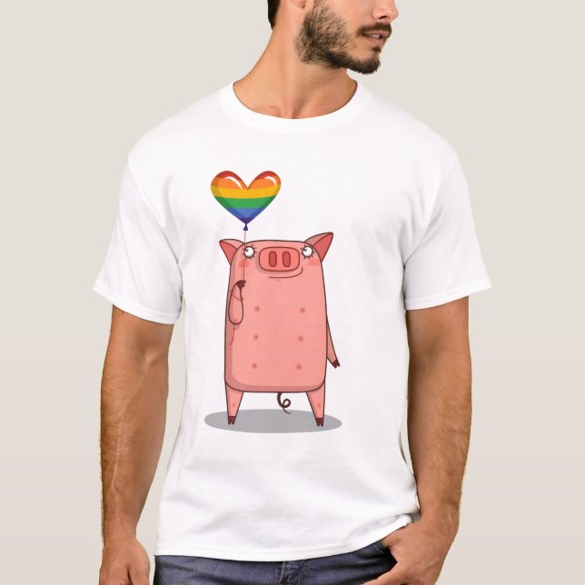 Schweinchen mit Regenbogenballon T-Shirt (Vorderseite)