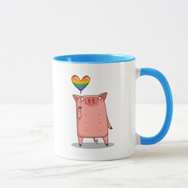 Schweinchen mit Regenbogenballon Tasse (Rechts)