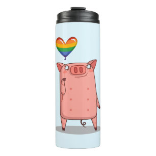 Schweinchen mit Regenbogenballon Thermosbecher