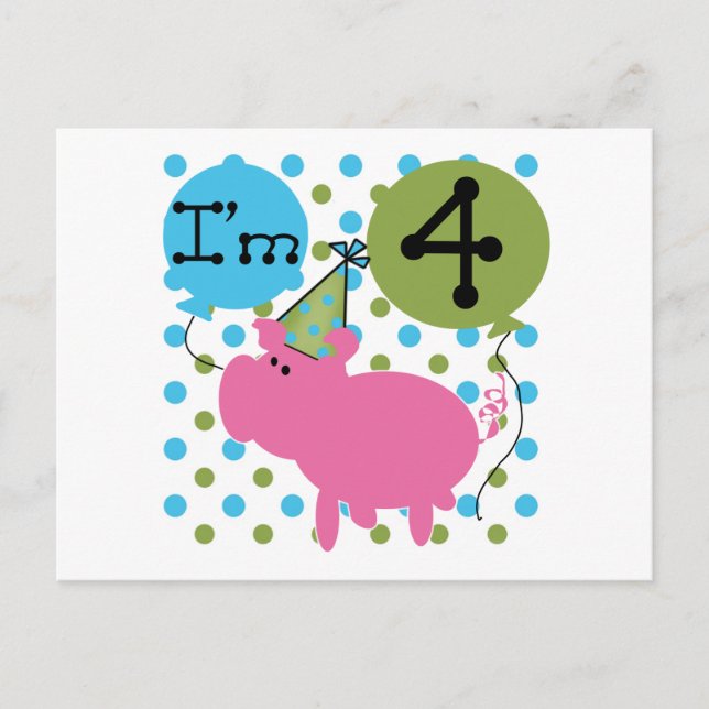 Schweine 4. Geburtstag - Hemden und Geschenke Postkarte (Vorderseite)