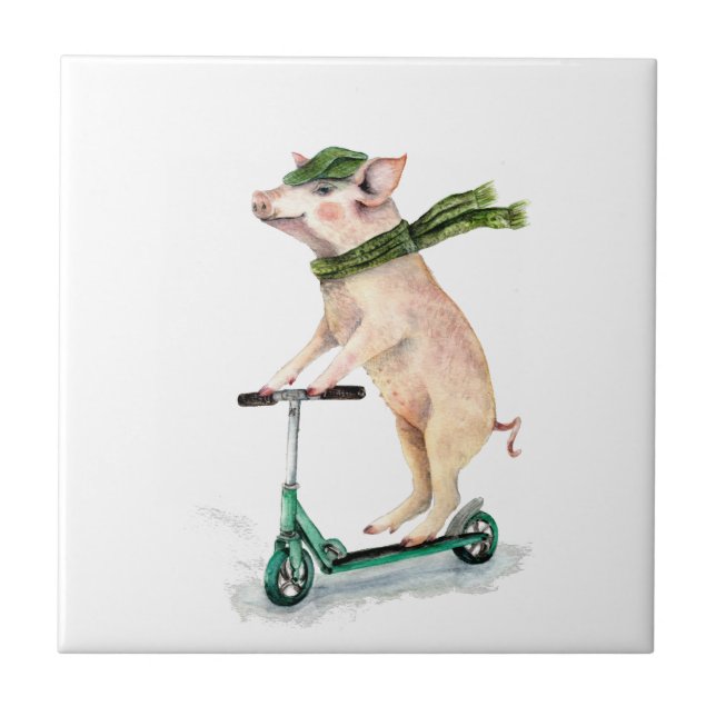 Schweine auf einem Roller Fliese (Vorderseite)