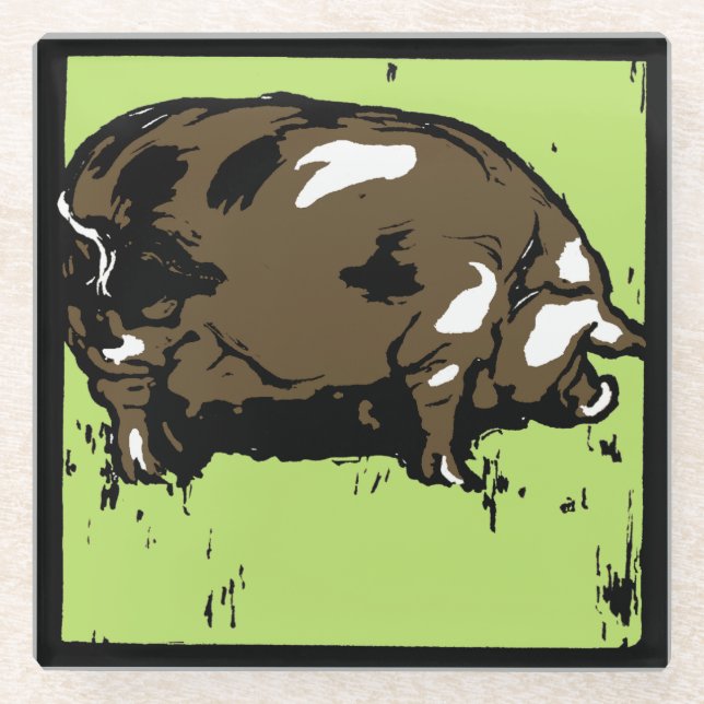 Schweine aus viktorianischem Holz Glasuntersetzer (Vorderseite)
