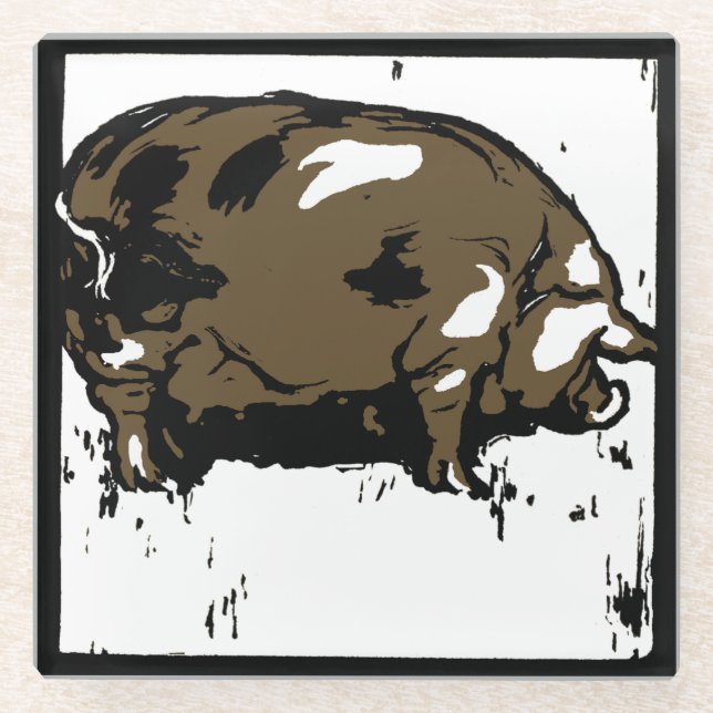 Schweine aus viktorianischem Holz Glasuntersetzer (Vorderseite)