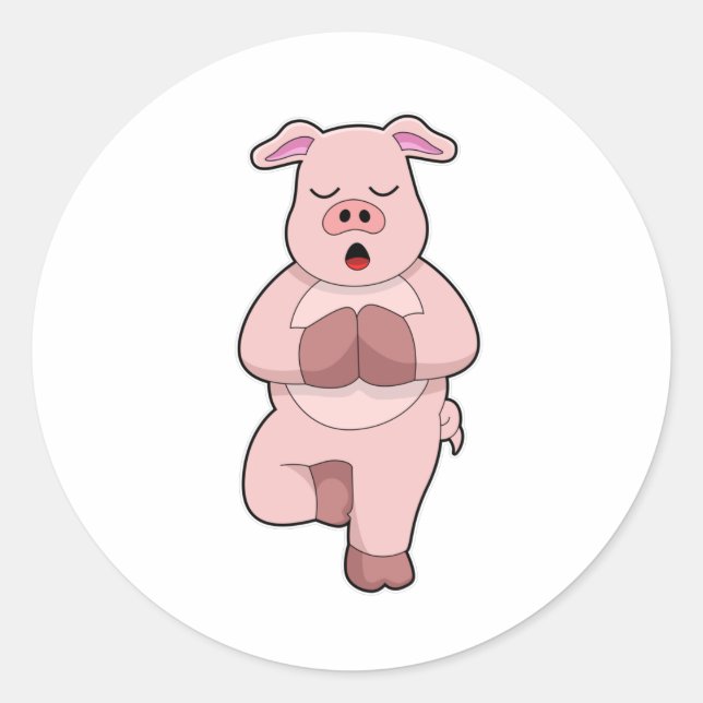 Schweine bei Yoga auf einem Leg Runder Aufkleber (Vorderseite)