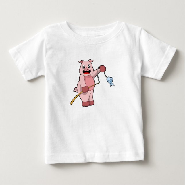 Schweine beim Angeln mit Angelrute und Fisch Baby T-shirt (Vorderseite)