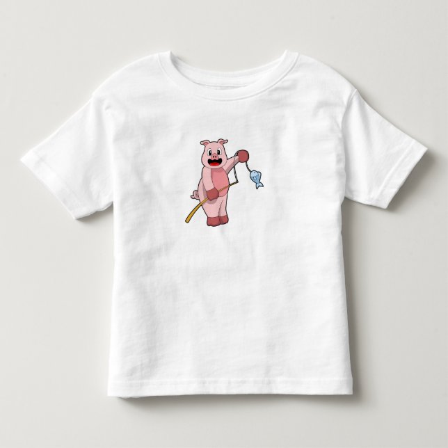 Schweine beim Angeln mit Angelrute und Fisch Kleinkind T-shirt (Vorderseite)