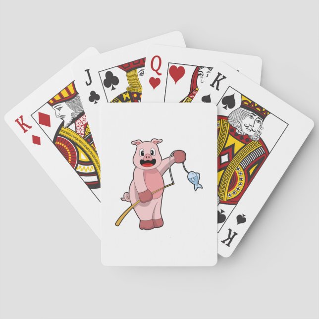 Schweine beim Angeln mit Angelrute und Fisch Spielkarten (Rückseite)