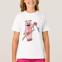 Schweine beim Angeln mit Angelrute und Fisch