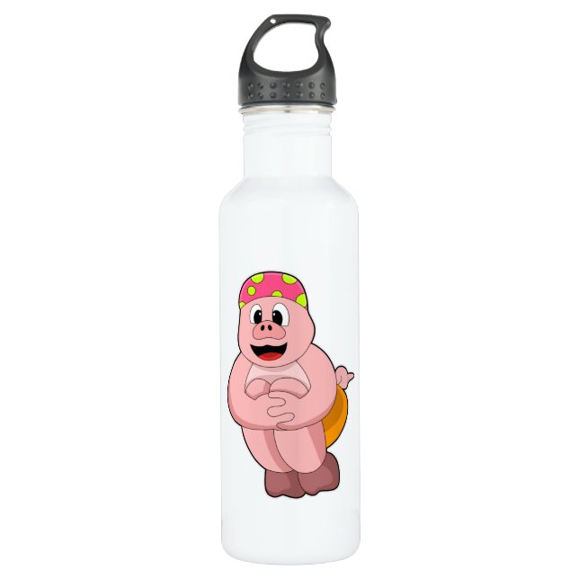 Schweine beim Springen ins Wasser Edelstahlflasche (Vorderseite)