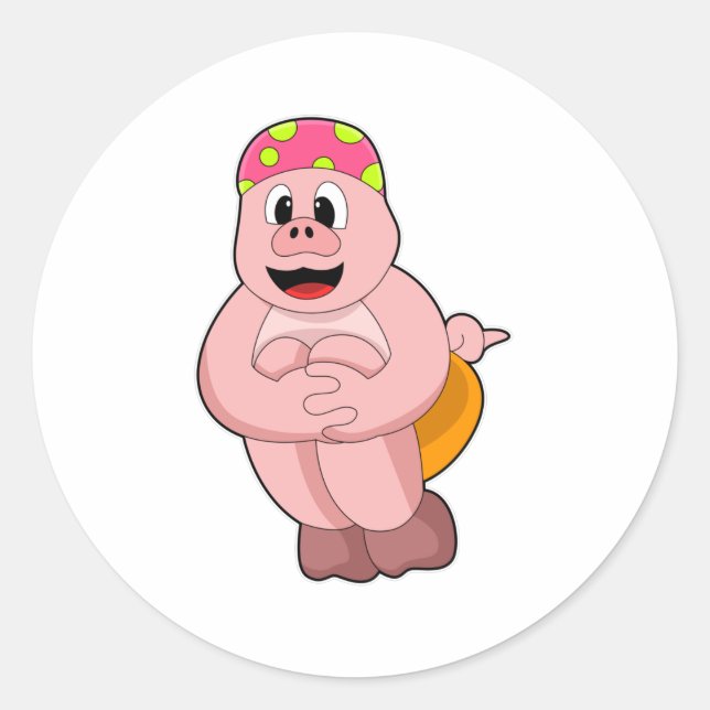 Schweine beim Springen ins Wasser Runder Aufkleber (Vorderseite)