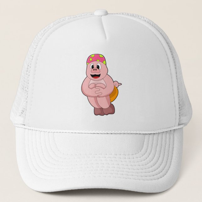 Schweine beim Springen ins Wasser Truckerkappe (Vorderseite)