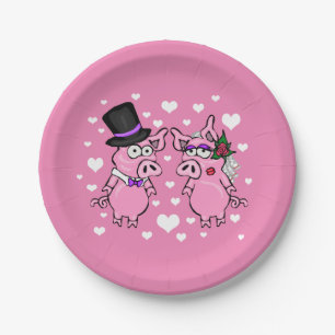 Schweine-Braut-und Bräutigam-Hochzeitspapierplatte Pappteller
