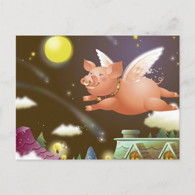 Schweine, die am Himmel fliegen Postkarte (Vorderseite)
