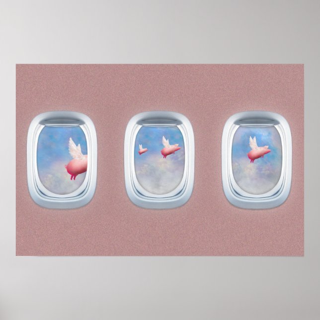 Schweine, die vorbei an Flugzeugfenstern fliegen Poster (Vorne)
