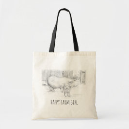 Schweine Farm Girl Barnyard Handgezogenes Tier Tragetasche